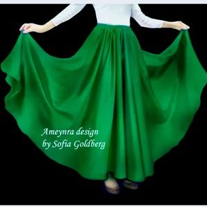 Green Satin Skirt Full-Circle 360' Ameynra design, New
